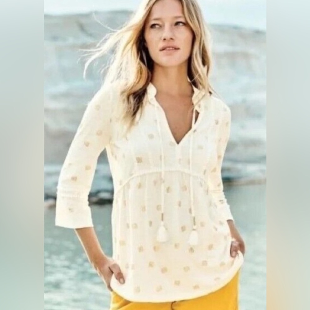 Boden Gemma Blouse White Gold Foil Size Women’s US 6R